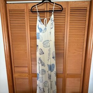 Floral Maxi Dress with Blue Leaf Print